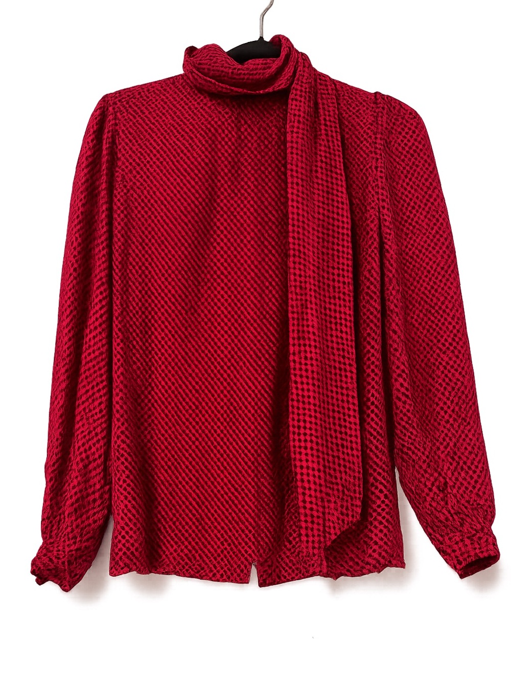 Vintage Raul Blanco Red Blouse, 100% Silk, With Attached Scarf